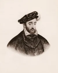 Porträtt av Frankrikes kung Henrik II (1519-1559) Gravyr från 1800-talet