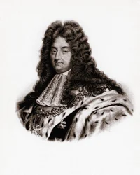 Porträtt av Frankrikes kung Ludvig XIV (1638-1715) Gravyr från 1800-talet