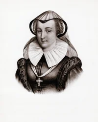 Porträtt av drottningen av Frankrike Marie Stuart (Marie Iere av Skottland) (1542-1587). Gravyr från 1800-talet