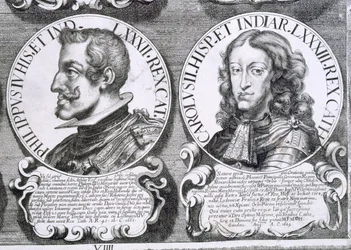Porträtt av Filip IV och Karl II (litho)