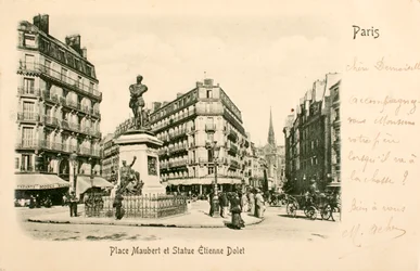 Vykort/Place Maubert/Staty Etienne Dolet/Paris/Seine/Ile de France/Frankrike