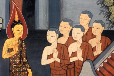 Prins Rama. Väggdetalj på innerväggarna i Vihara från kung Rama III:s era föreställande Ramakien. Wat Pho - Wat Phra Chetuphon. 1788. Bangkok. Thailand