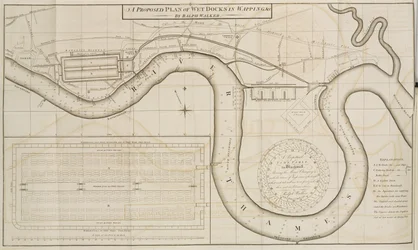 Ralph Walkers föreslagna plan för Wet Docks i Wapping, London