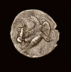 Sällsynt antikt grekiskt mynt, Silver Tetredrachm, Agrigentum, Örn med Hare, 411 BC (foto)