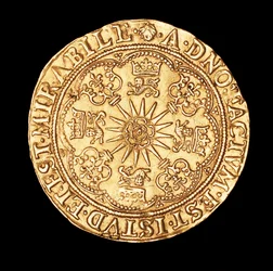 Sällsynt mynt, England Guld Spur Ryal, Tudor Rose på Spur Rowel
