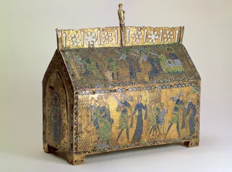 Relikskista med scener ur den heliga Valerias liv, Limoges, ca 1175 (trä, kopparförgylld och emalj)