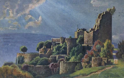 Ruinerna av slottet Luetzelburg i Vogeserna, Lutzelbourg i det franska departementet Moselle