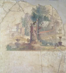 Sakro-idylliskt landskap, från Agrippas villa vid Boscoreale, århundrade e.Kr. (fresk)
