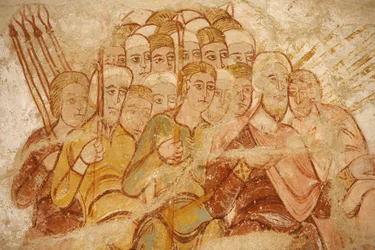 Saint-Savin klostermålning: Abraham och hans anhängare slåss, Saint-Savin-sur-Gartempe, Frankrike