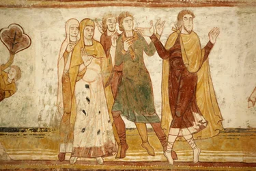 Saint-Savin sur Gartempes klosterkyrka Navvalvmålning: Abraham separerade från sin brorson Loth (Gen 13, 8-9) Saint-Savin Frankrike