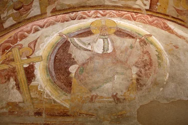 Saint-Savin sur Gartempe klosterkyrka Västra verandamålning: Kristus i ära Saint-Savin Frankrike