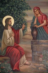 Saint Anthony koptisk kyrka målning: Jesus och den samaritanska kvinnan, Jerusalem, Israel