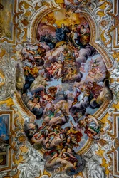 San Benedetto (St Benedict) kyrka, Catania, Sicilien (Italien). Takfreskdetalj (1700-talet). (Foto)