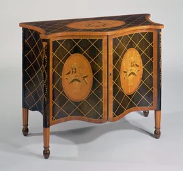 Sheraton harewood och intarsia serpentinkommod, ca 1790