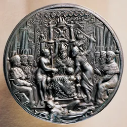 Silvermedalj med ryttarporträtt av kejsar Rudolf II av Habsburg (1552-1612)