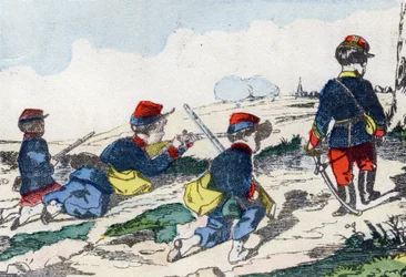 Krypskyttar. Gravyr i "Barns militäralfabet"". Bildspråk av Pont-a-Mousson, cirka 1890. 20 sidor. Sol: 28,5x21cm