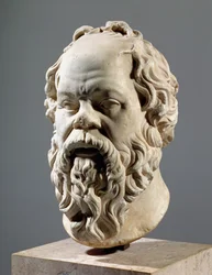 Sokrates, marmorhuvud, kopia efter en brons från Pompeion i Aten, gjord av Lysippos, klassiskt grekisk, omkring 330 f.Kr.