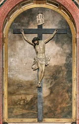 Södra tvärskeppet, krucifixets altare, Angelo Nani och Carlo Natali 1641, träkista av Giacomo Bertesi 1687, katedralen Santa Maria Assunta, katedralen i Cremona, Lombardiet, Italien (foto)