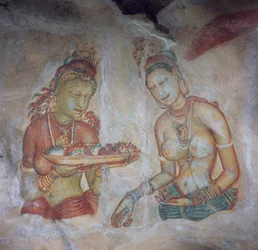 Sri Lanka, fresker av klippfästningen med anor från 500-talet, Sigiriya (UNESCOs världsarvslista