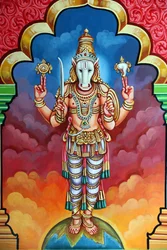 Hindutemplet Sri Vadapathira Kaliamman. Vishnus avatar. Kalki, 10:e inkarnationen. Singapore