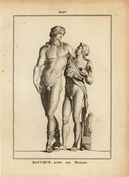 Staty av Bacchus, den romerska vinguden och en ung faun
