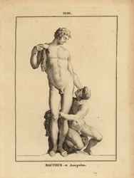 Staty av Bacchus, den romerska vinguden, och hans älskare satyrpojken Ampelus