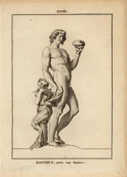 Staty av Bacchus, den romerska vinguden, naken med en satyr