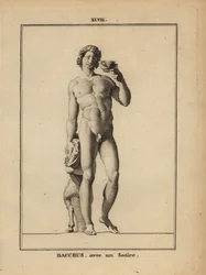 Staty av Bacchus, den romerska vinguden, naken med en satyr