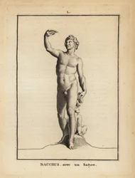 Staty av Bacchus, den romerska vinguden, naken med en satyr