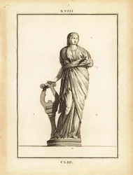 Staty av Clio, grekisk musa av historia och lyraspel, med lyra