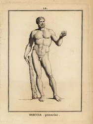Staty av Hercules Pomarius, romersk hjälte och gud, med en stor klubba