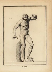 Staty av en faun vid en bacchanalisk orgie med cymbaler och scabellum