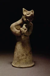Statyett av en lejonhövdad demon, Mesopotamien, c.5000-1000 f.Kr. (terrakotta)