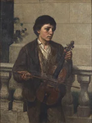 Street Musician 1800 (olja på duk, monterad på masonit)