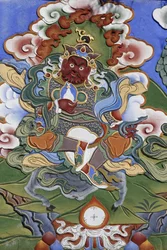 De tusen buddhas tempel Dashang Kagyu Ling-församlingen Templets väktare, La Boulaye, Frankrike
