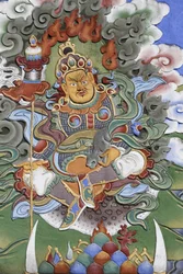 De tusen buddhas tempel Dashang Kagyu Ling-församlingen Templets väktare, La Boulaye, Frankrike