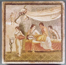 Centocelle-mosaiken föreställer en liggande kvinna med tjänare, kopia av ett grekiskt original