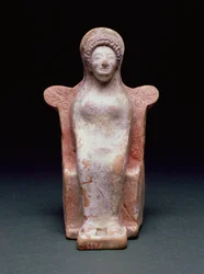 Gudinnan Athena, grekisk, c.490 f.Kr. (terrakotta och pigment)
