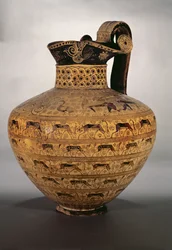 Levy-oenochoen, en östgrekisk orientaliserande vas dekorerad med rader av sagodjur och vilda getter, vildgetstilen, omkring 650 f.Kr.