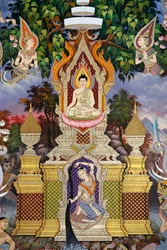 Buddhas liv, väggfresk, Wat Maniratanaram-klostret, Phnom Penh, 2022 (foto)
