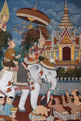 Buddhas liv, väggfresk, Wat Maniratanaram-klostret, Phnom Penh, 2022 (foto)
