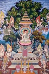 Buddhas liv, väggfresk, Wat Maniratanaram-klostret, Phnom Penh, 2022 (foto)