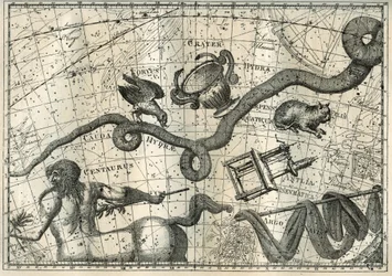 Stjärnbilden Hydra, med en Curbeau som pirrade i den och en balanserande kopp, härstammar från myten om Apollo som hade skickat en kråka med en kopp full med vatten för att offra till Jupiter. Nedanför Hydre, den franske astronomen Lalande (1732-1807) dr