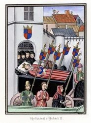 Begravningståget för kung Rikard II av England (1367-1400), från slottet Pontefract till Saint Paul-katedralen i London (England)