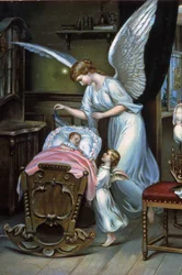 Skyddsängel som vakar över den nyfödde, sent 1800-tal (illustration)