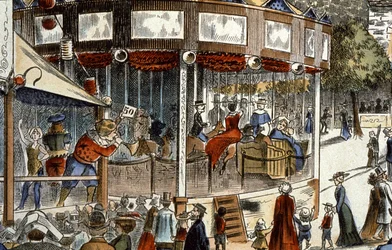 Karusell på tivoli, slutet av 1800-talet (gravyr)
