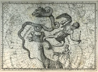Nordpolens närliggande stjärnbilder: Little Bear, Dragon, Cephee, Giraffe, Rene och Messier. Gravyr från Camille Flammarions "The Stars and Other Curiosities of the Sky"