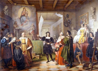 Målaren Rafael (Rafael Sanzio 1483 - 1520) i sin ateljé.