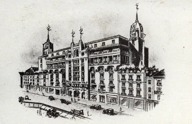 Termisk turism: vy över Carlton-hotellet i Vichy, Frankrike ca 1905 (vykort)