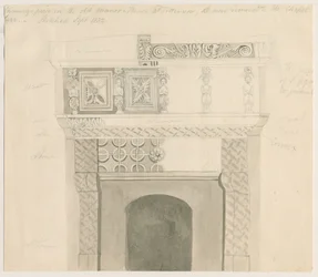 Tittensor - Chimney Piece in Manor House: blyerts- och tvättteckning, sep 1832